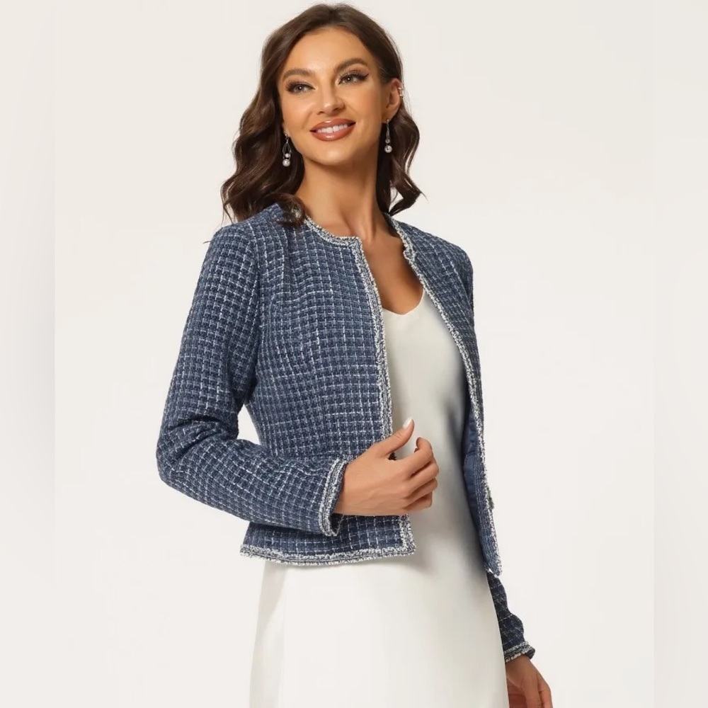 Women's Tweed Collarless Jacket Size Large
